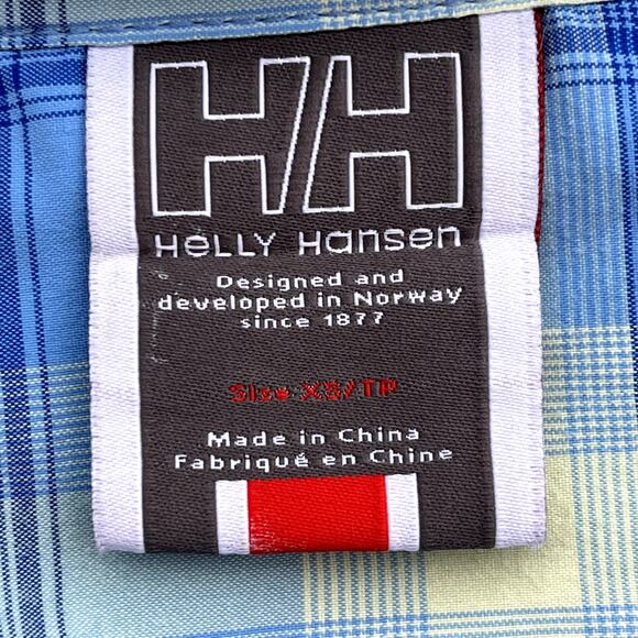 Helly Hansen Blue Plaid Snap Front Shirt 3/4 Sleeve Pockets Womens XS Pockets - Picture 6 of 10
